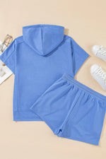 Drawstring Zipped Short Sleeve Hoodie and Shorts Set