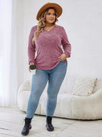 V-Neck Ribbed Long Sleeve Knit Top