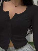 Ribbed Button-Down Long Sleeve T-Shirt