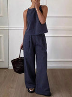 Striped Sleeveless Top and Wide-Leg Pants Set