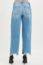 RISEN Full Size Slouchy Cropped Barrel Jeans with Contrast Wash Plus Size