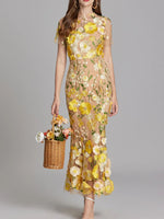 Floral Embroidered Mesh Overlay Maxi Dress