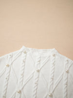 Pearled Mock Neck Textured Knit Sweater Vest