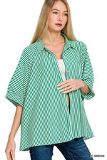 Zenana Oversized Stripe Button Down Shirt