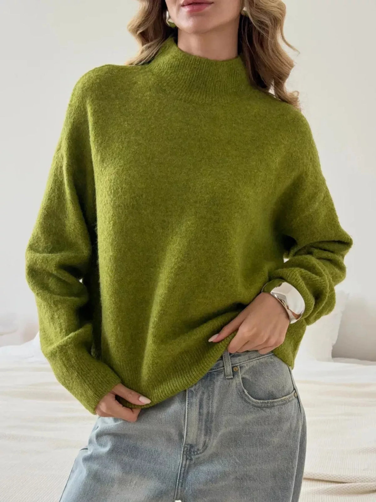 Mock Neck Dropped Shoulder Sweater