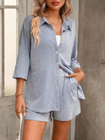 Textured Shirt and Shorts Set