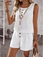 Decor Button Round Neck Tank and Shorts Set