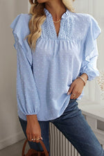 Swiss Dot Ruffled Long Sleeve Blouse