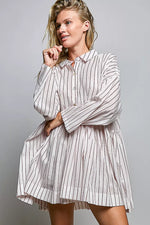 POL Striped Gathered Waist Woven Shirt Dress