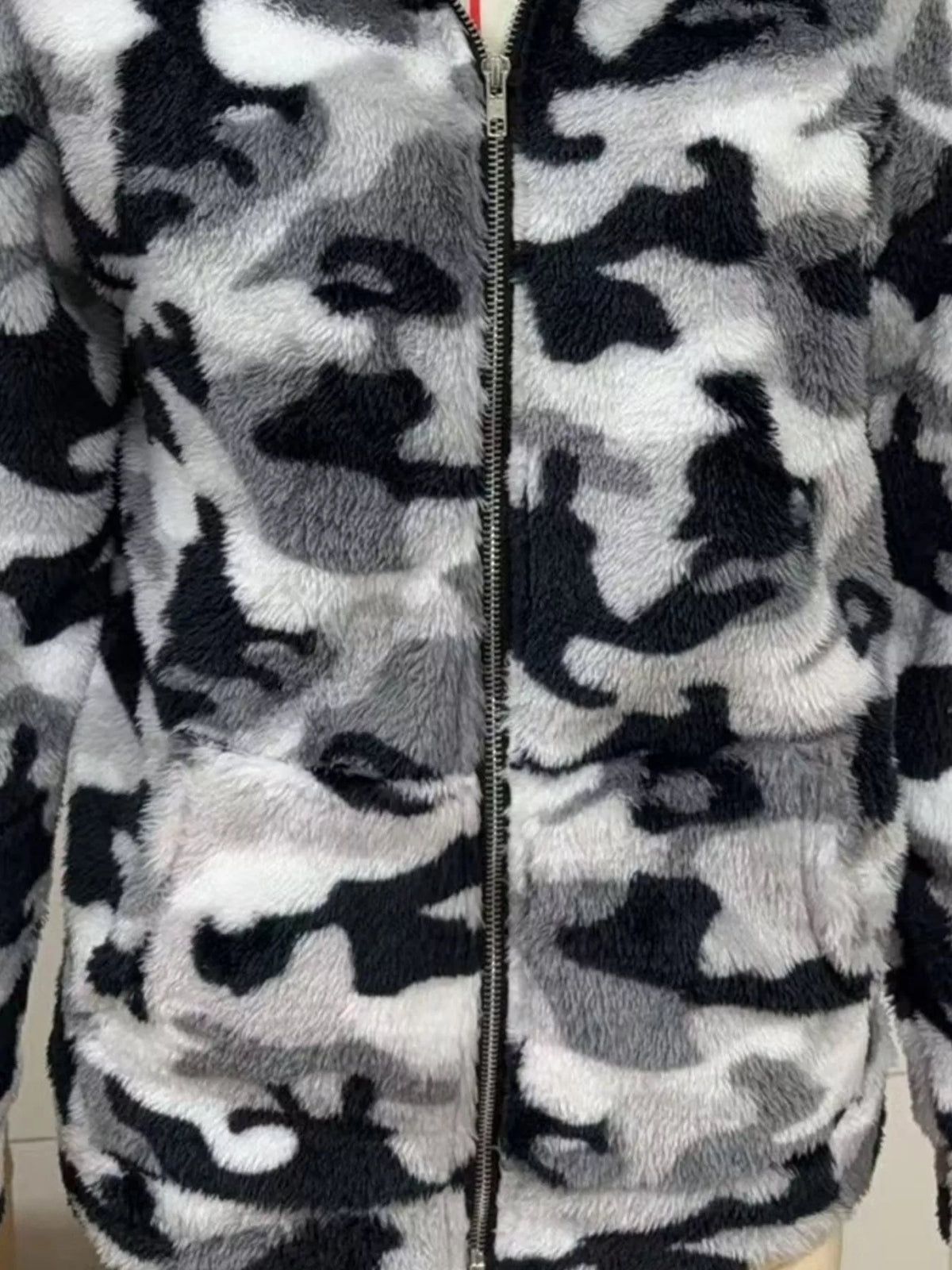 Fuzzy Camo Zip-Up Hoodie