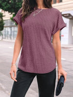 Casual Ribbed Knit Short Sleeve T-Shirt