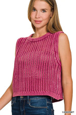 Zenana Acid Washed Fishnet Sweater Vest