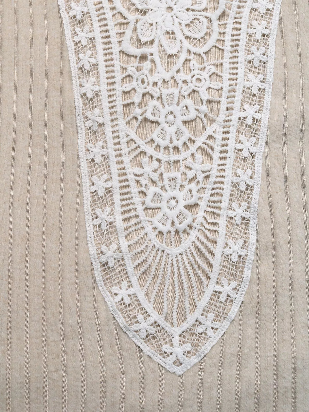 Lace Detail Ribbed Knit Long Sleeve T-Shirt