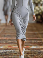 Full Size Zip-Front Bodycon Midi Dress Plus Size