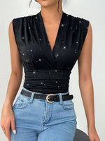 Surplice Sleeveless Slim Blouse
