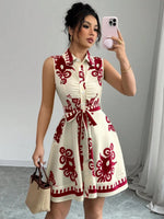 Printed Sleeveless Button Front Dress