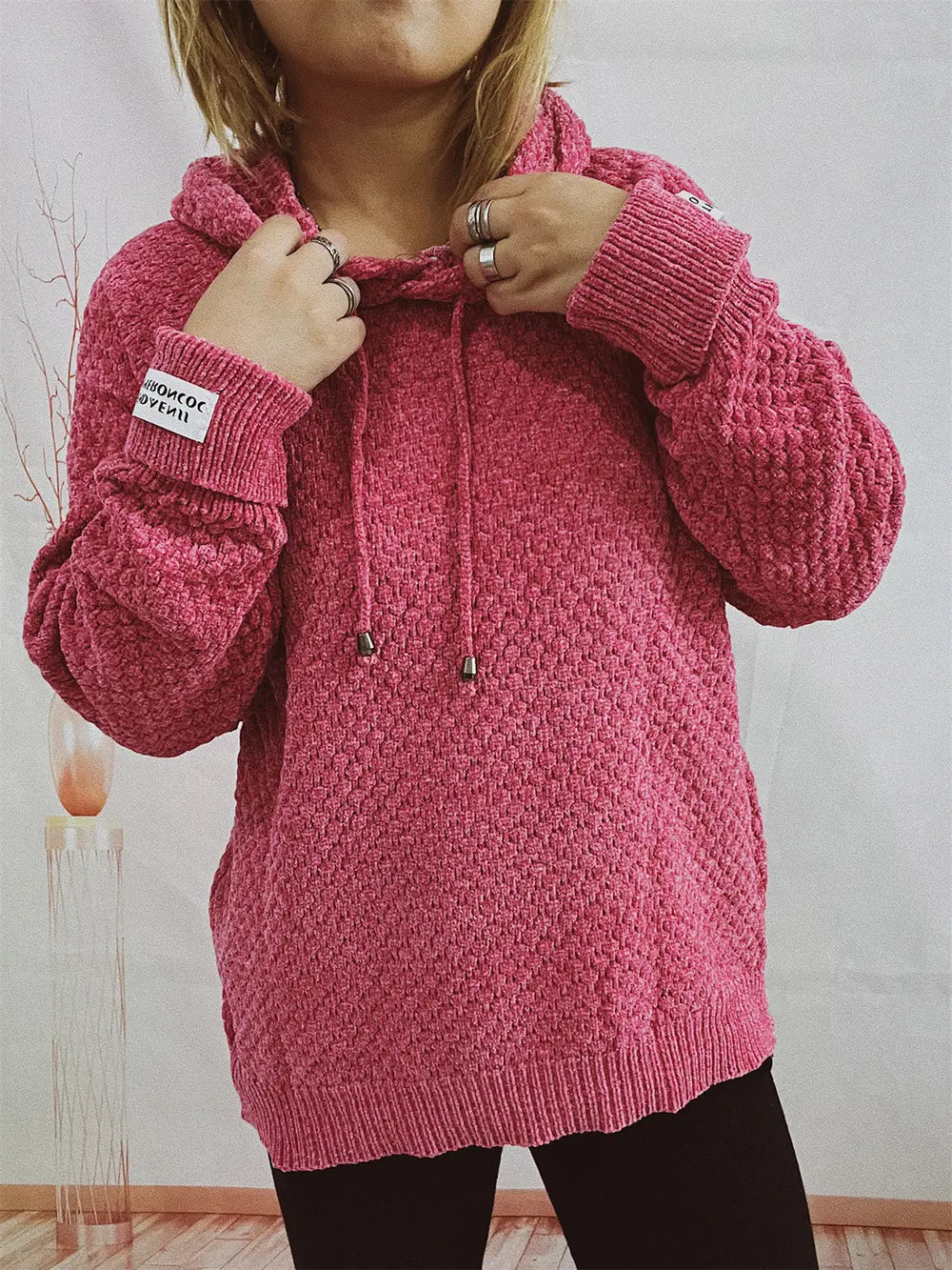 Drawstring Long SleeveHooded Sweater