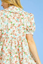 Umgee Floral Print Puff Sleeve Tie Front Mini Dress