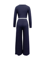 Casual Long Sleeve Crop Top and Wide Leg Pants Set