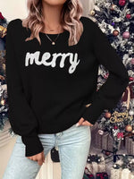 Merry Round Neck Dropped Shoulder Christmas Sweater