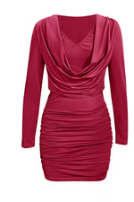 Ruched Cowl Neck Long Sleeve Mini Dress