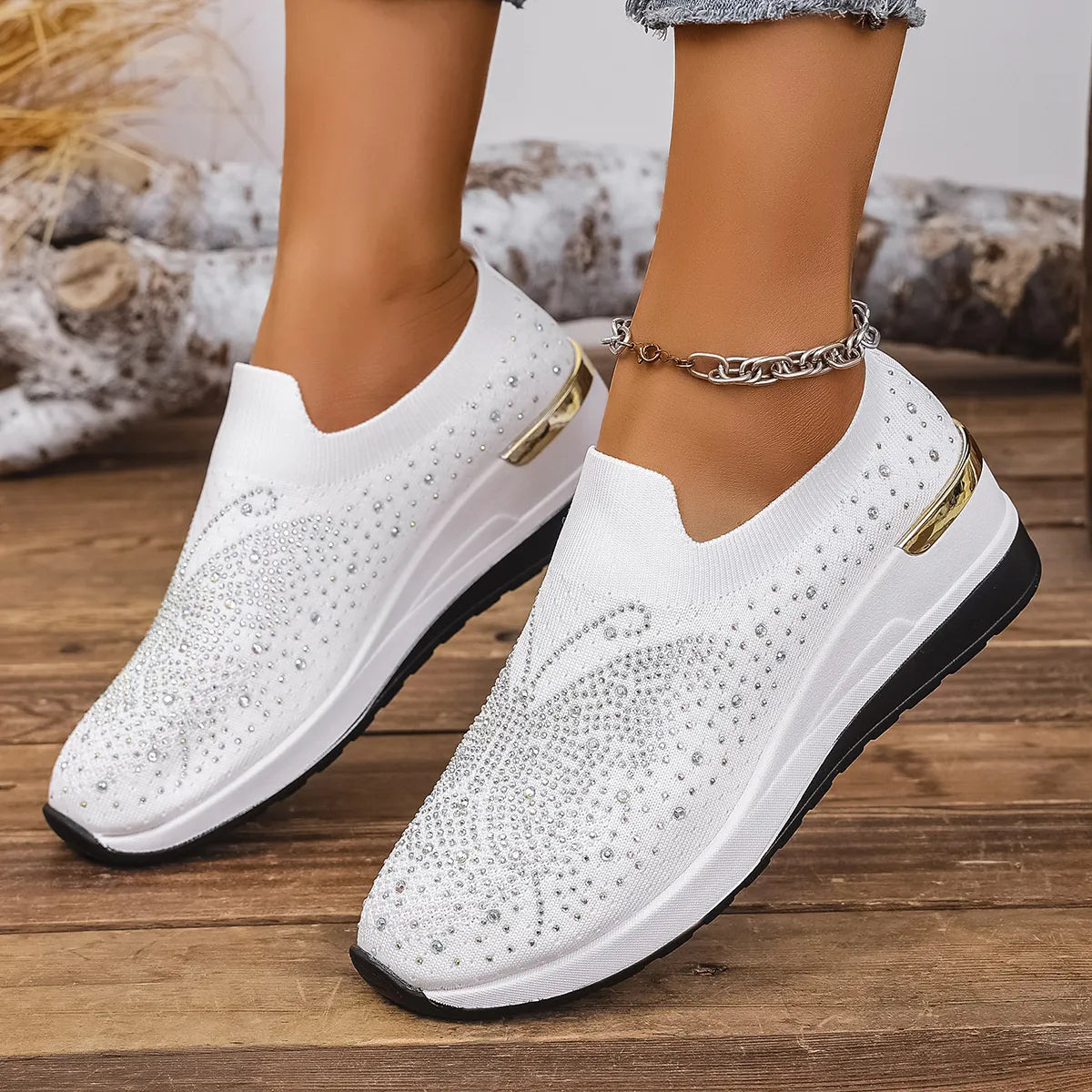 Rhinestone Wedge Sneakers