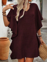 Flowy Sleeve V-Neck Casual Mini Dress