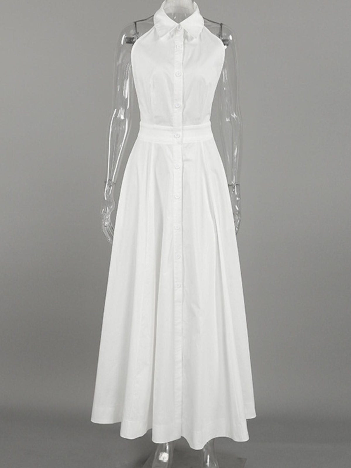 Backless Sleeveless Button Front Maxi Dress