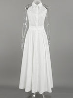 Backless Sleeveless Button Front Maxi Dress