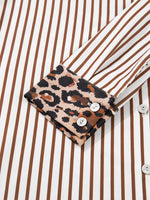 Striped Leopard Print Button Up Shirt Dress