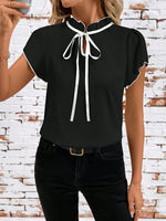 Tie Neck Short Sleeve Blouse