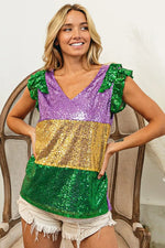 BiBi Mardi Gras Sequin Color Block RuffledTop