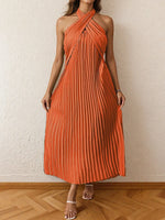 Pleated Halter Neck Midi Dress
