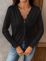 Ribbed Edge Button-Up Knit Cardigan