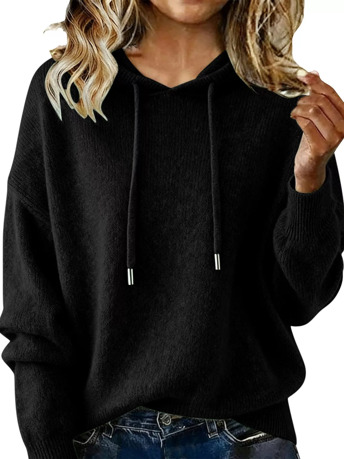 Drawstring Long Sleeve Hooded Sweater