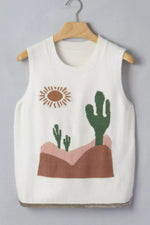 Multicolour Cactus Western Oasis Loose Sweater Vest