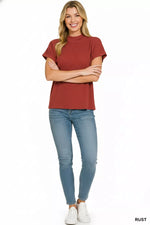 Zenana Viscose Mock Neck Short Sleeve Boxy Sweater