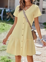 Full Size Button-Front Short Sleeve Tiered Dress Plus Size