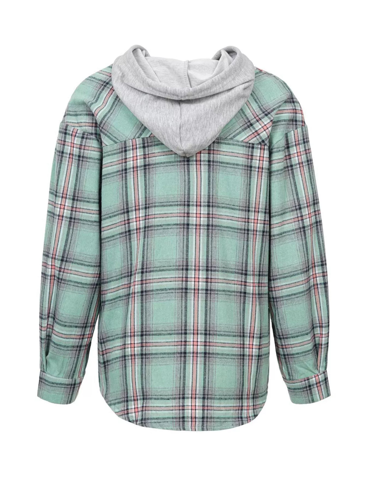 Plaid Button-Up Hooded Shirt with Chest Pocket