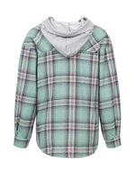 Plaid Button-Up Hooded Shirt with Chest Pocket