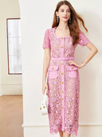 Lace Button-Up Midi Dress
