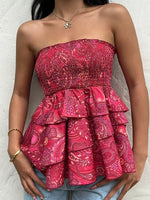 Smocked Layered Paisley Print Tube Top