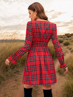 Plaid V-Neck Tie Front Mini Dress