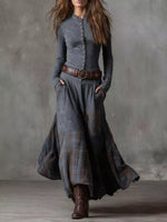 Full Size Plaid Button Front Long Sleeve Dress Plus Size