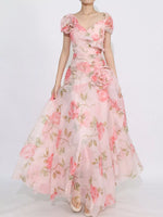 Floral Ruffled Short Sleeve Maxi Dress