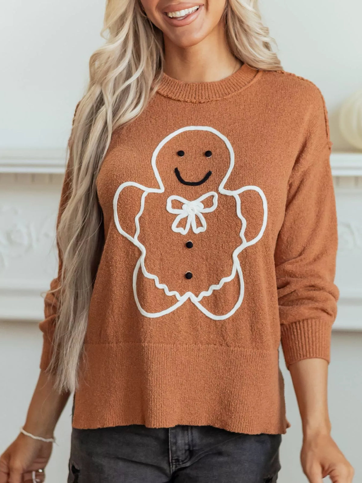 Oversized Drop Shoulder Round Neck Christmas Sweater