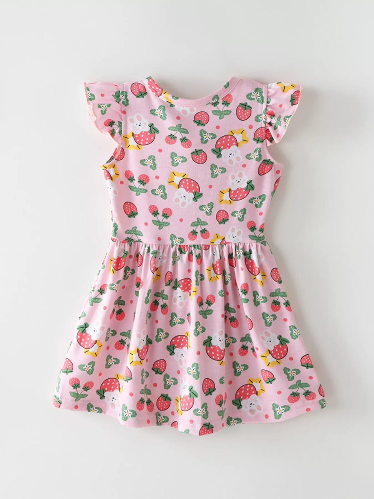 Children's Strawberry Print Ruffle Sleeve Dress