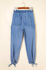 Drawstring Elastic Waist Pocketed Loose Jeans