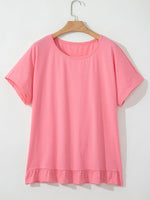Ruffle Hem Round Neck Relaxed T-Shirt
