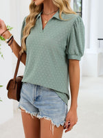 Eyelet Johnny Collar Puff Sleeve Top